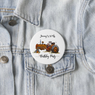 Boys birthday party with antique tractor design 7.5 cm round badge