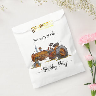 Boys birthday party with antique tractor design favour bag
