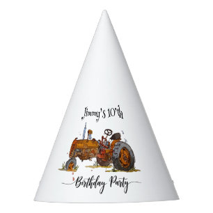 Boys birthday party with antique tractor design hat