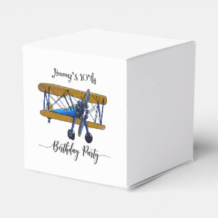 Boys birthday party with blue and yellow biplane favour box