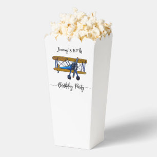 Boys birthday party with blue and yellow biplane favour box