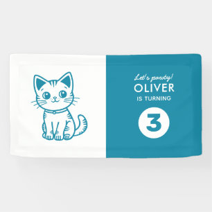 Boy's birthday party with custom colours kitten banner