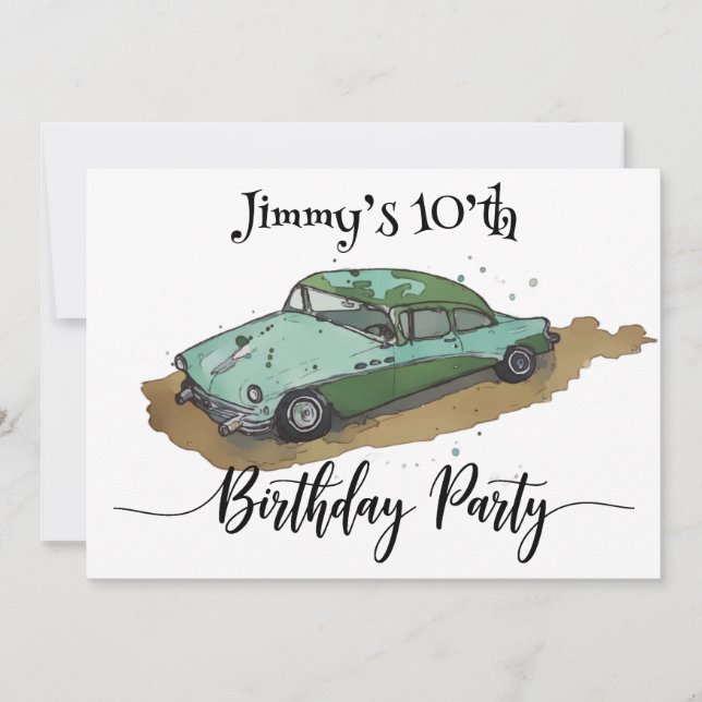 Boys birthday party with Two-tone sedan Invitation (Front)