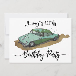 Boys birthday party with Two tone sedan Save The Date