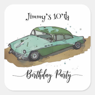 Boys birthday party with two toned sedan square sticker