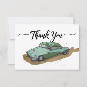 Boys birthday party with two toned sedan thank you card