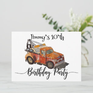 Boys Birthday Party with Wrecker Invitation