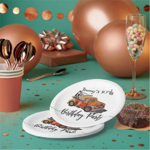 Boys birthday party with wrecker paper plate