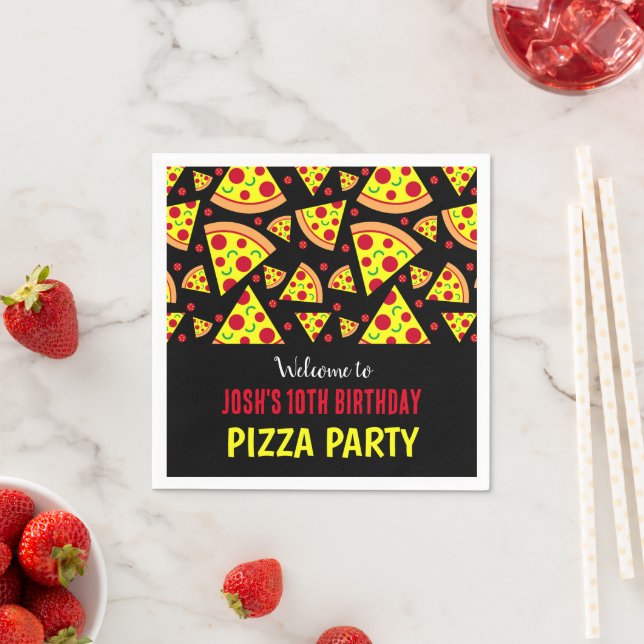 Boys Birthday Pepperoni Pizza Patterned Party Napkin (Insitu)