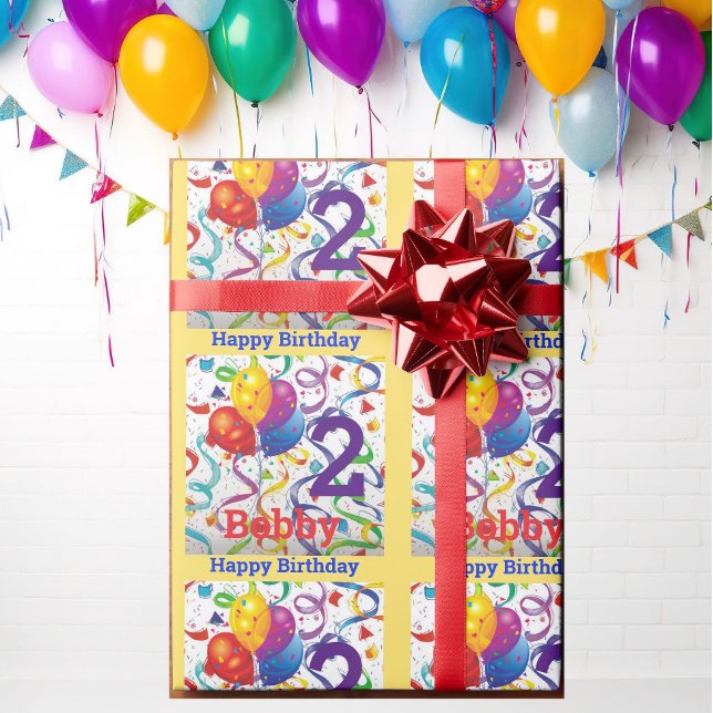 Boy's Birthday Personalise Name & Age Colourful Wrapping Paper (Creator Uploaded)