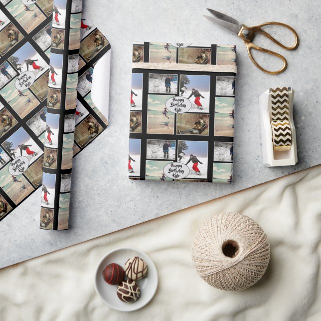 Boys Birthday Photo Collage Personalised  Wrapping Paper (Crafts)