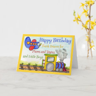 Boys Birthday Planes and Trains Vehicle Birthday Card