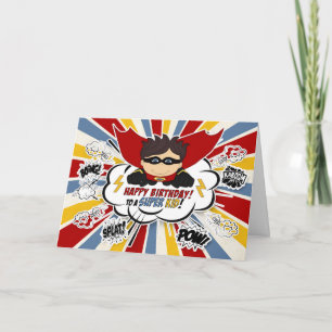 Boys Birthday Super Kid Red and Blue Comic Book Card