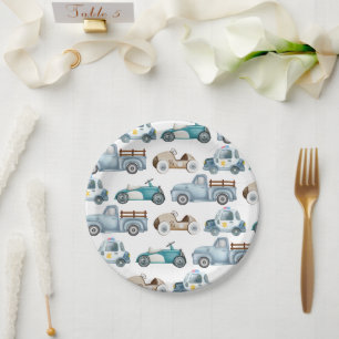 Boys birthday vintage car theme paper plate