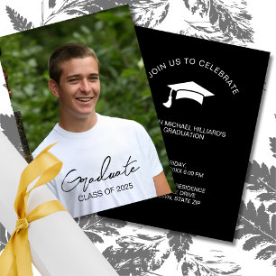 Boys Black and White Graduation Party  Invitation