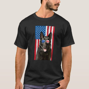 Boys Black German Shepherd GSP Dog American Flag P T-Shirt