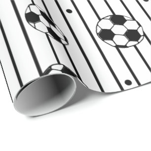 Boys Black White Stripes Football Soccer Fan Wrapping Paper