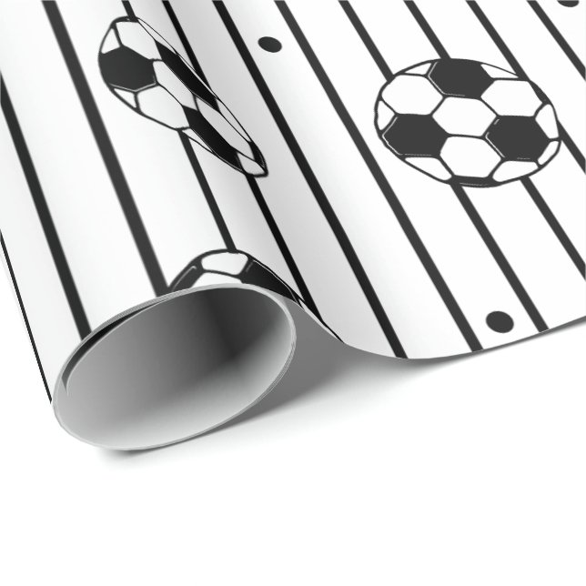 Boys Black White Stripes Football Soccer Fan Wrapping Paper (Roll Corner)