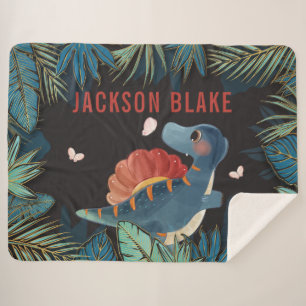 Boys' Blanket with Dinosaur and Golden Leaves