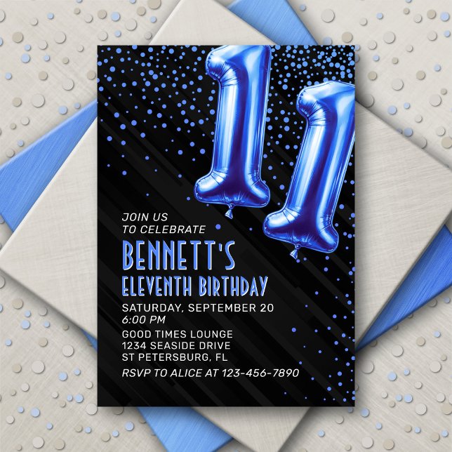 Boys Blue 11th Birthday Invitation (Creator Uploaded)