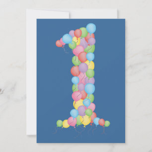 Boys Blue 1st Birthday Party Balloons Invite