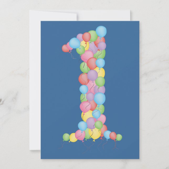 Boys Blue 1st Birthday Party Balloons Invite (Front)