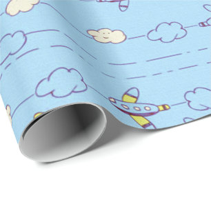 Boys blue aeroplanes wrapping paper