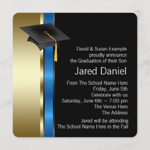 Boys Blue and Gold Photo Graduation Announcements