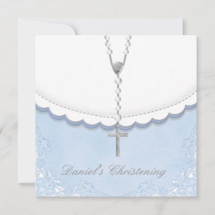 Boys Blue and Grey Christening Invitations