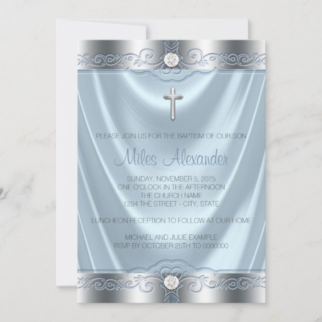 Boys Blue and Silver Baptism Invitation (Front)