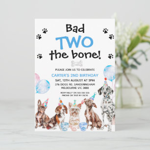 Boys Blue Bad Two The Bone Dogs 2nd Birthday  Invitation