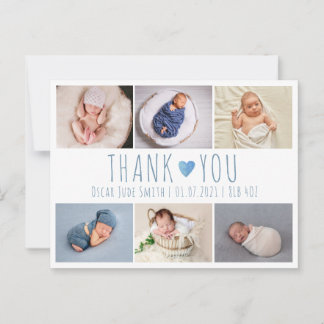 Boys blue birth announcement card photo