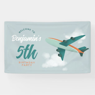 Boys Blue Blue Aeroplane Travel Birthday Welcome Banner