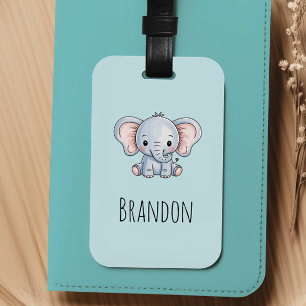Boys Blue Cute Elephant Kids Luggage Tag