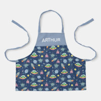 Boys Blue Cute Space Alien Pattern and Name