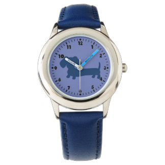 Boys Blue Dachshund Leather Wiener Dog Watch