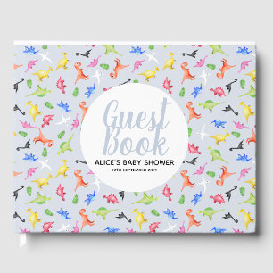 Boys Blue Dinosaur Pattern Baby Shower Guest Book