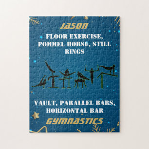 Boys Blue Gold Winter Gymnastics Personalised Jigsaw Puzzle