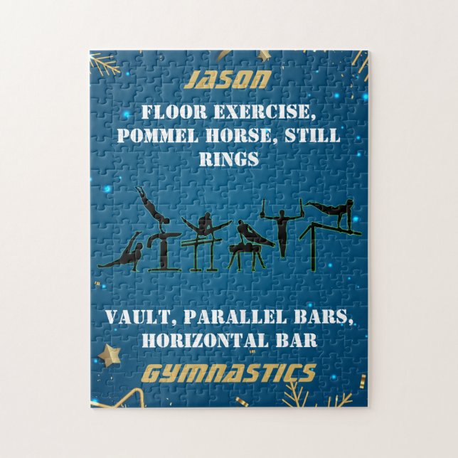 Boys Blue Gold Winter Gymnastics Personalised   Jigsaw Puzzle (Vertical)