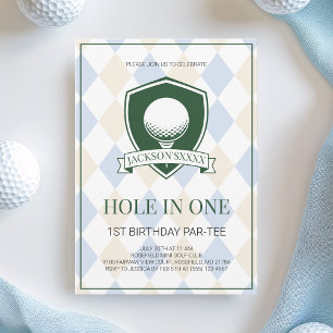 Boys Blue Golf Hole in One 1st Birthday Party Invitation