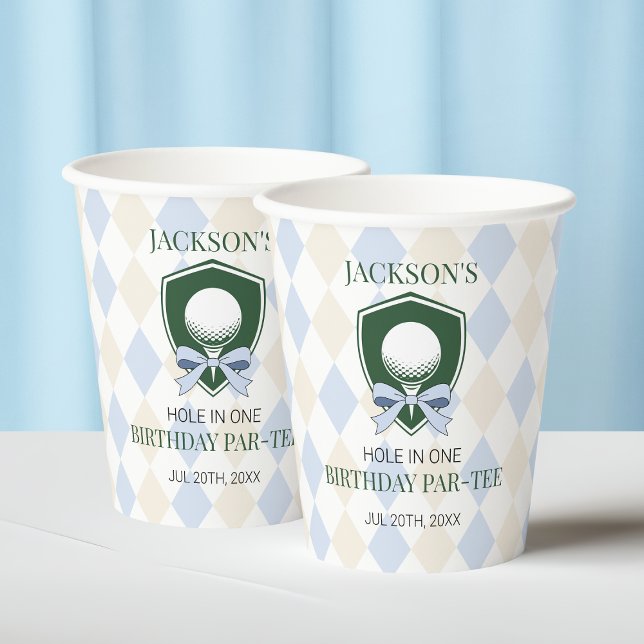 Boys Blue Golf Hole In One Cute 1st Birthday Party Paper Cups (Boys Blue Golf Hole In One Cute 1st Birthday Party Paper Cups)