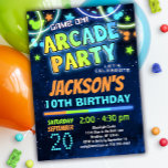 Boys Blue Green Arcade Party Birthday Invitation<br><div class="desc">Blue,  green and orange arcade games birthday party invitation for boys and girls.</div>