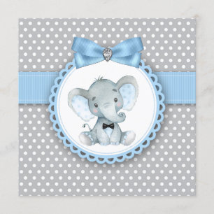 Boys Blue Grey Elephant Baby Shower Invitations