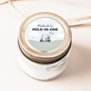 Boys' Blue Hole-In-One Golf 1st Birthday Favour Classic Round Sticker