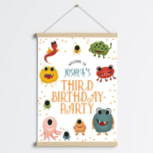 Boys Blue Monster Alien Kids Birthday Welcome Sign