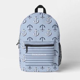 Boys Blue Nautical Personalised Printed Backpack