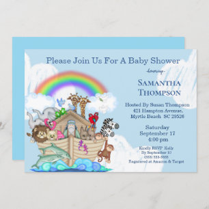 Boy's Blue Noah's Ark Baby Shower Invitation