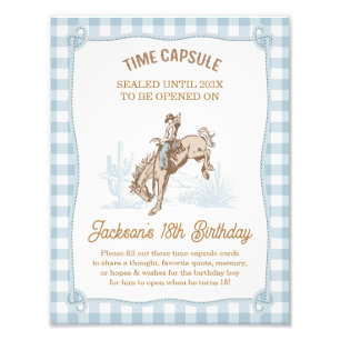 Boys Blue Plaid Cowboy 1st Rodeo Time Capsule Sign