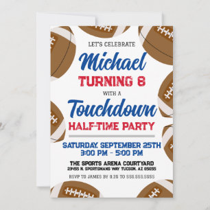 Boys Blue Red Football Halftime Birthday Party Invitation