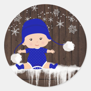 Boys Blue Snowflake Baby Shower Stickers